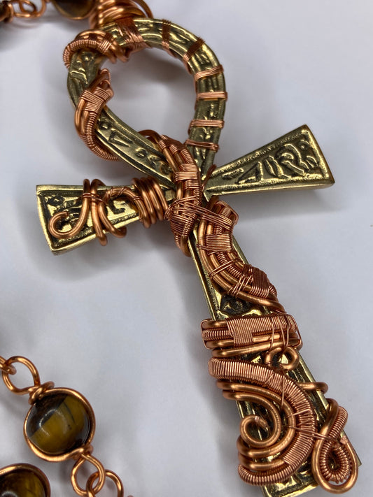 Luxury Egyptian Ankh Tigers Eye Masterpiece Pendant