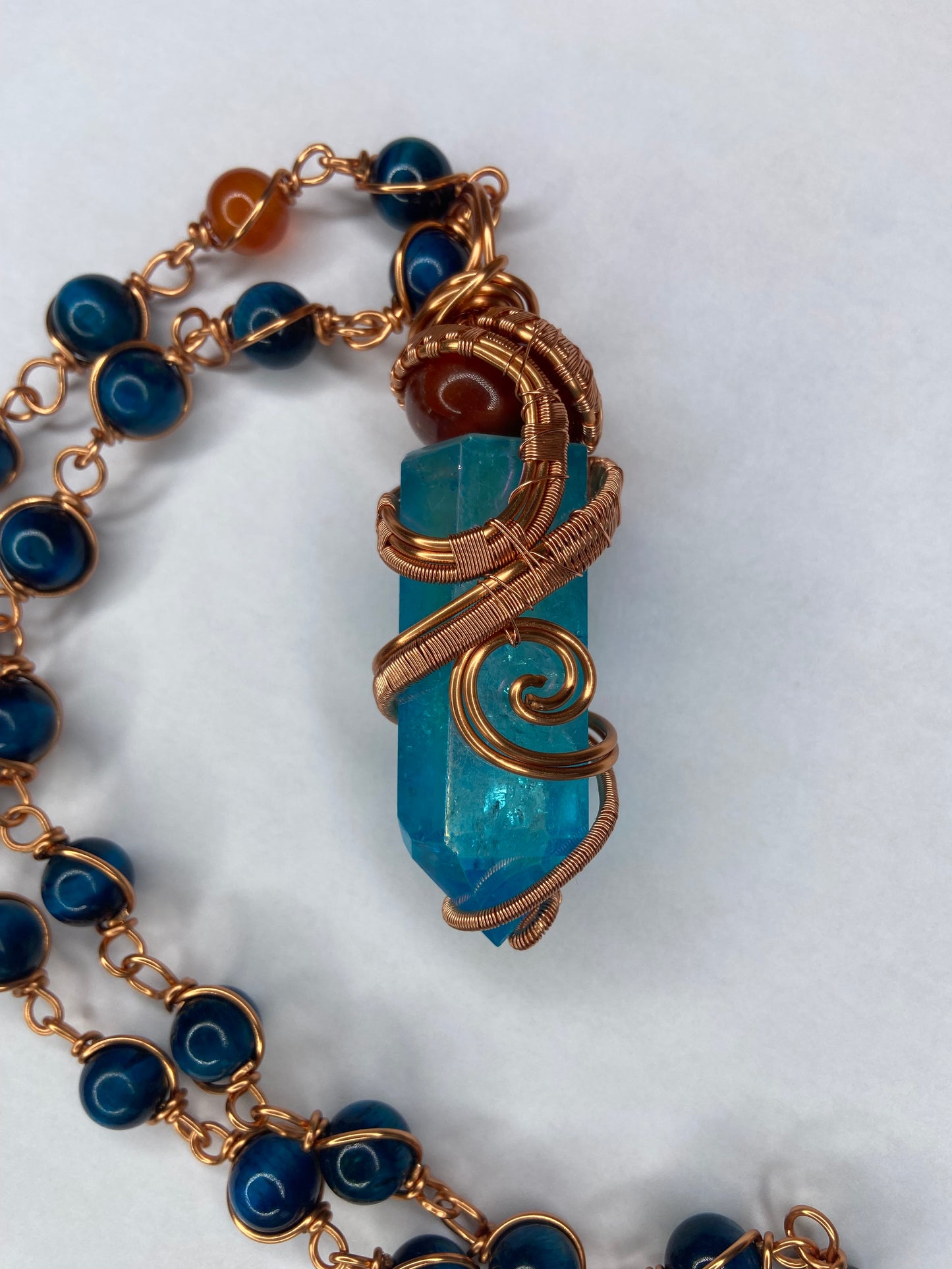 Luxury Aqua Aura Quartz/Carnelian Healing Masterpiece Pendant