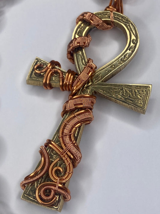 4in. Ankh +Golden Obsidian Masterpiece Healing Pendant