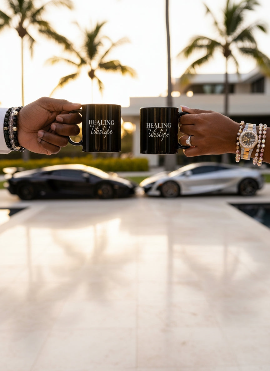 Healing is a Lifestyle Luxury Black Glossy Mug