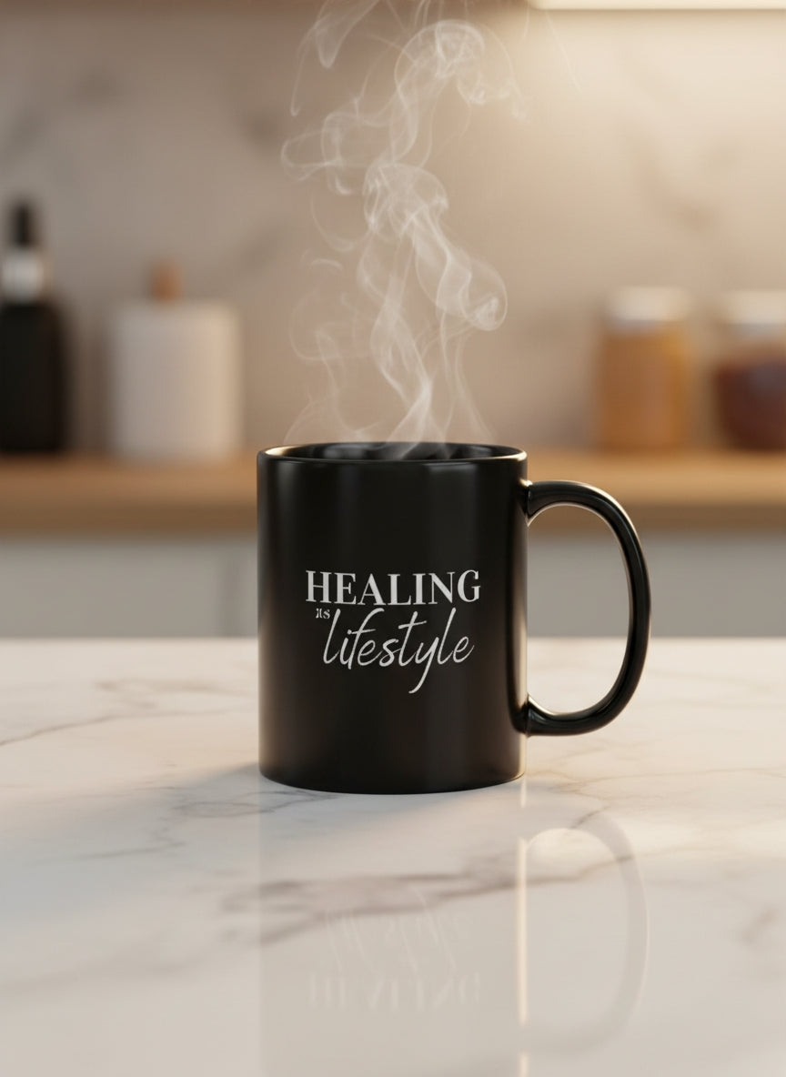 Healing is a Lifestyle Luxury Black Glossy Mug