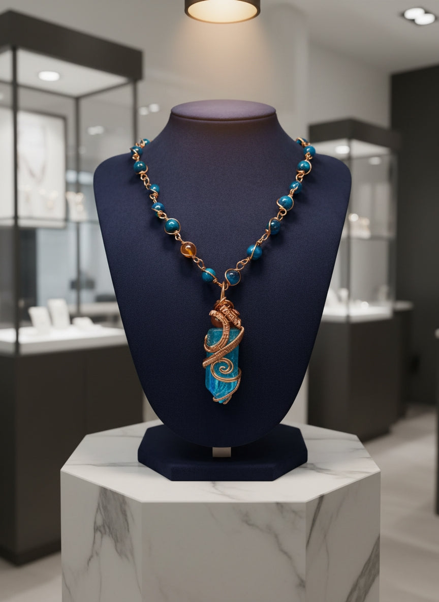 Luxury Aqua Aura Quartz/Carnelian Healing Masterpiece Pendant