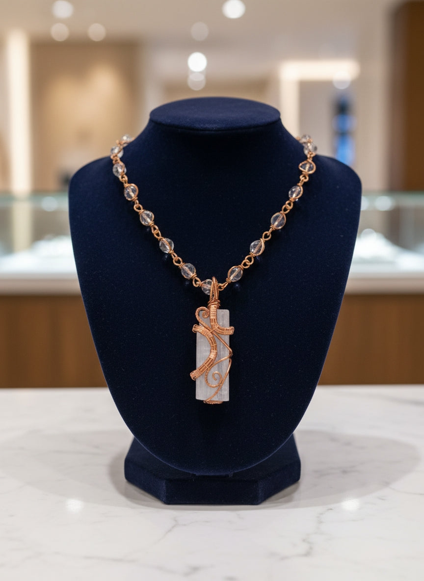 Luxury Selenite Clear Quartz Masterpiece Pendant