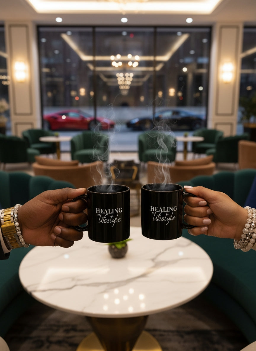 Healing is a Lifestyle Luxury Black Glossy Mug