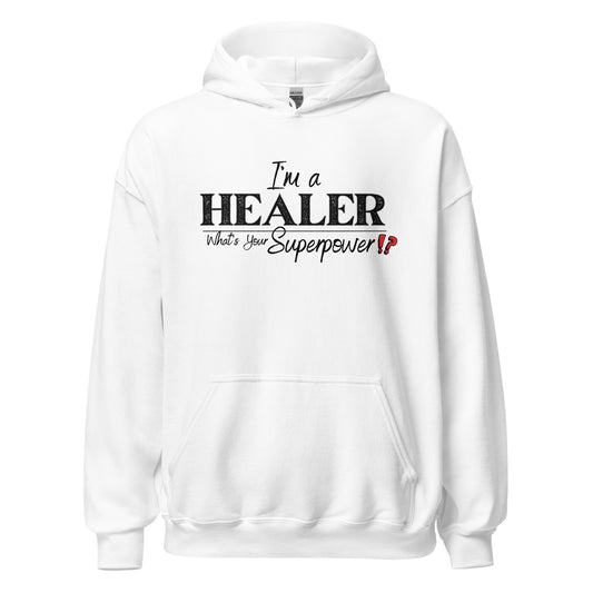 Im a Healer, what's Your Superpower Luxury Hoodie (White)